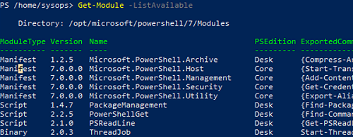 built-in powershell modules on linux