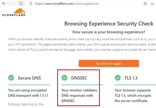 cloudlflare perform dnssec test