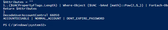 DecodeUserAccountControl PowerShell function 