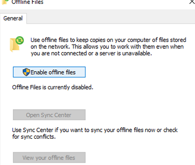 Enable offline files on Windows 10
