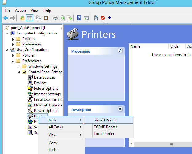 GPO to connect shared printer device