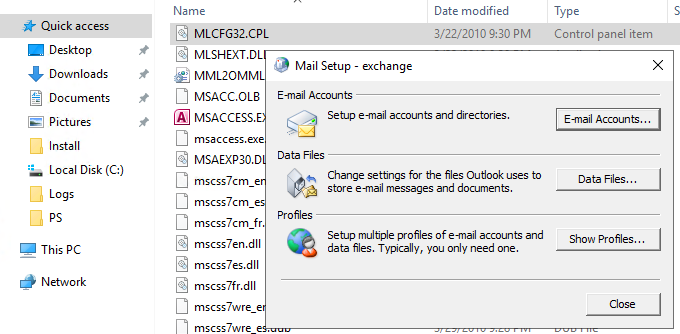 MLCFG32.CPL - Mail Setup app