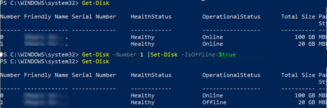 powershell set usb disk offline