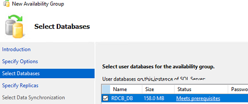 Select RDCB database for SQL Always On availability group