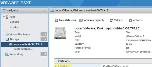 view vmfs partiton vsphere client