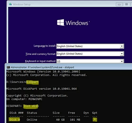 diskpart check gpt partition table