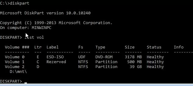 diskpart - reserved partition