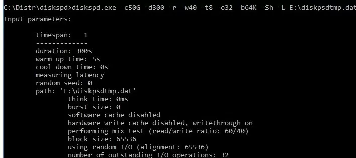 DiskSpd tool to generate disk load