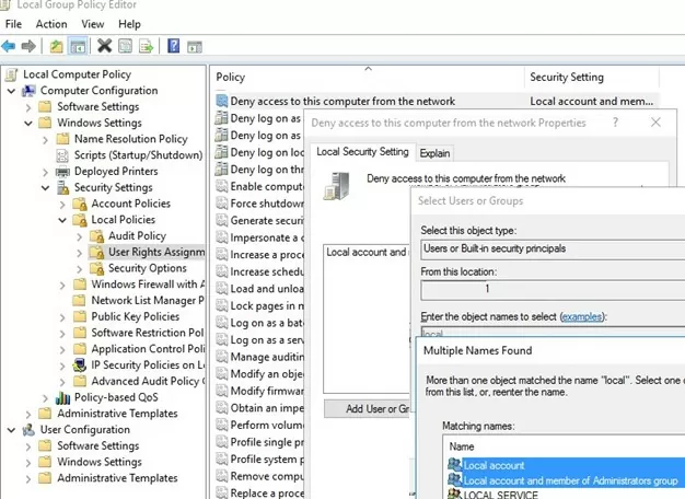 gpo Deny access to this computer from the network for local users