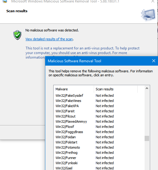 mrt.exe No malicious software was detected