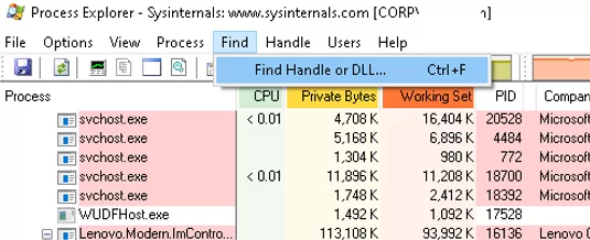 process explorer - find handle or dll