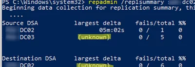 repadmin - unknown replication status