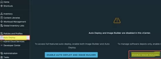 vmware vcenter: enable image builder