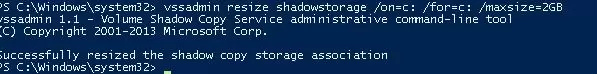 vssadmin resize shadowstorage 