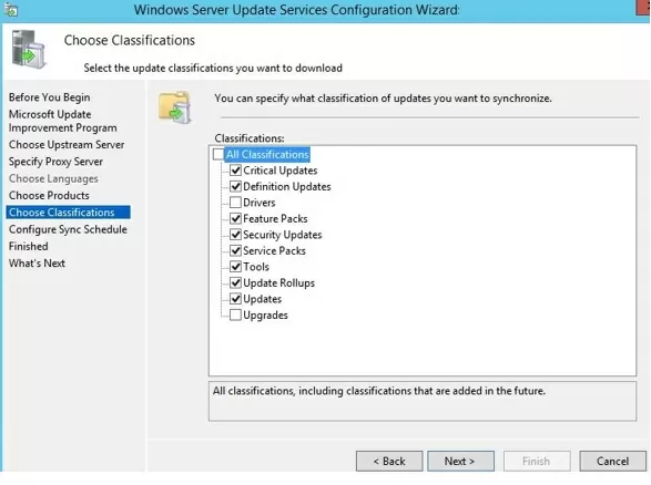 wsus update classifications